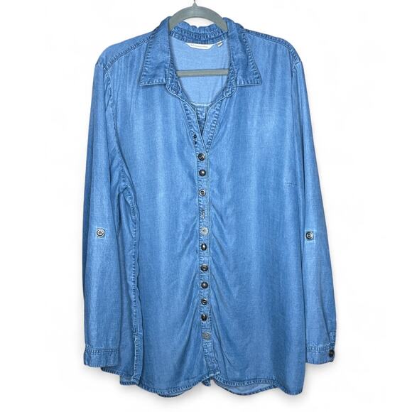 Soft Surroundings Tencel Lyocell Chambray Button Front Denim Shirt Woman Plus 3X - Picture 1 of 12